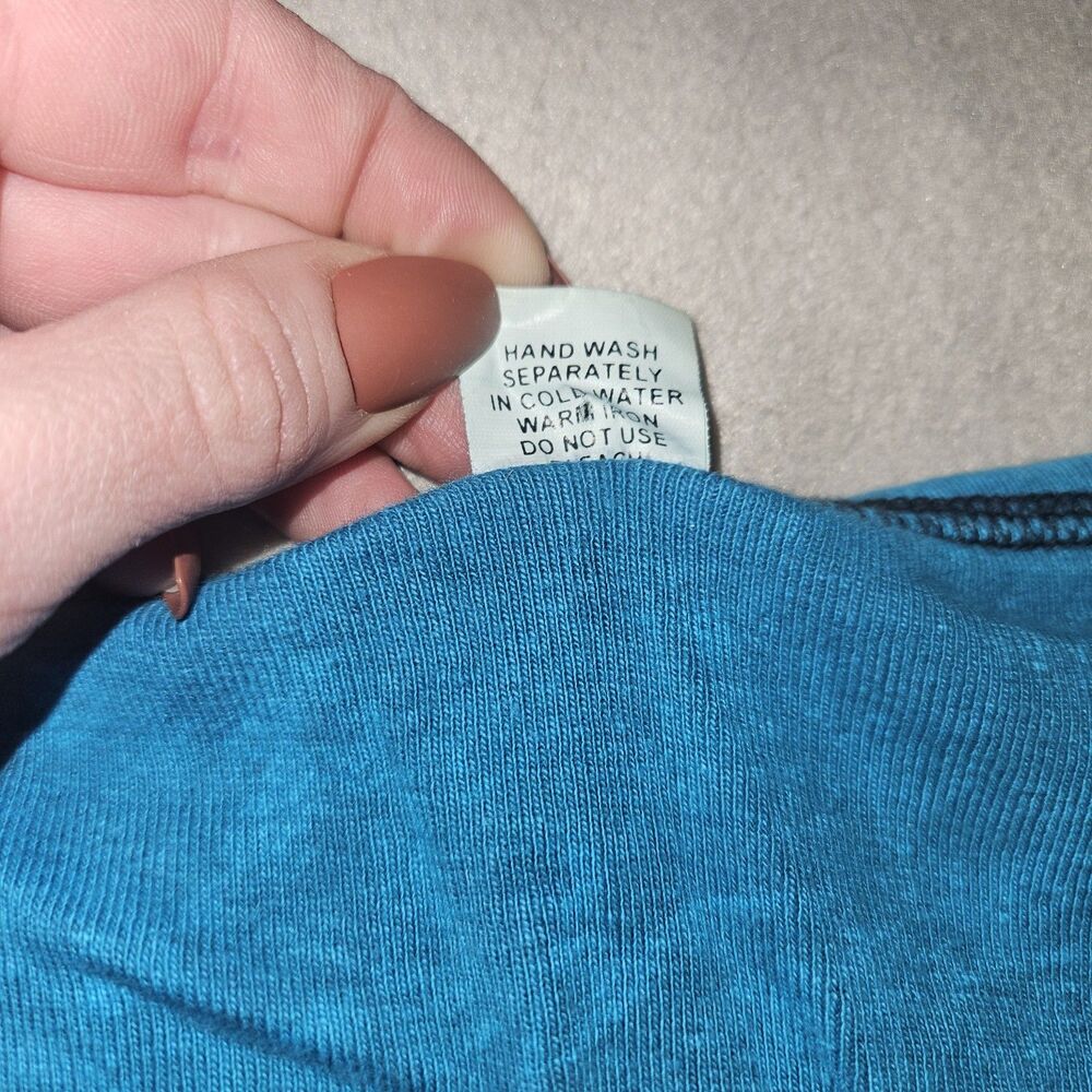 Womens XS Distresed Short Sleeve Top Brown Blue Grunge Boho Hippie 100% Cotton - Picture 3 of 7